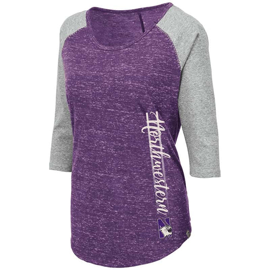 Northwestern University Wildcats Colosseum Ladies Purple/Heather Grey Pisa 3/4 Sleeve T-Shirt