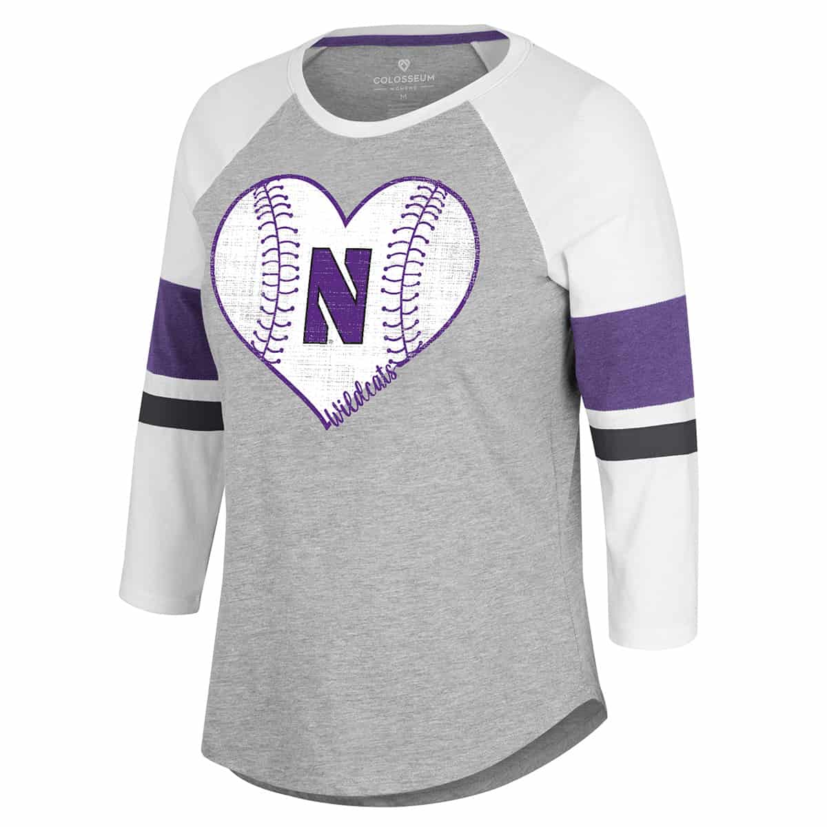 Northwestern University Wildcats Colosseum Ladies Andie 3/4 Sleeve Raglan Tee