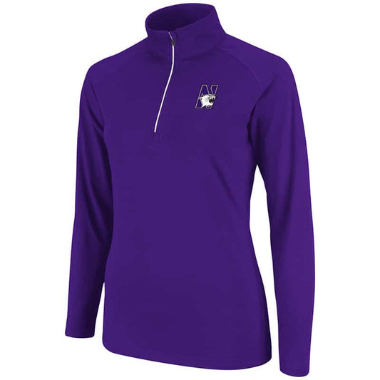 Northwestern University Wildcats Colosseum Ladies Purple Breeze 1/4 Zip L/S T-Shirt with N-Cat Design