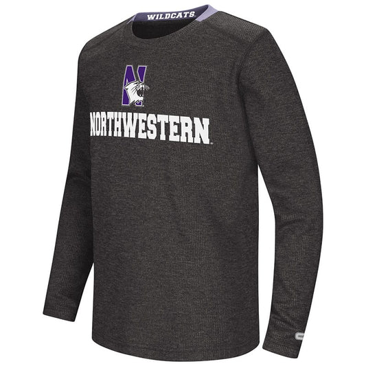 Northwestern University Wildcats Colosseum Youth Purple Steff Waffle L/S T-Shirt with N-Cat Design