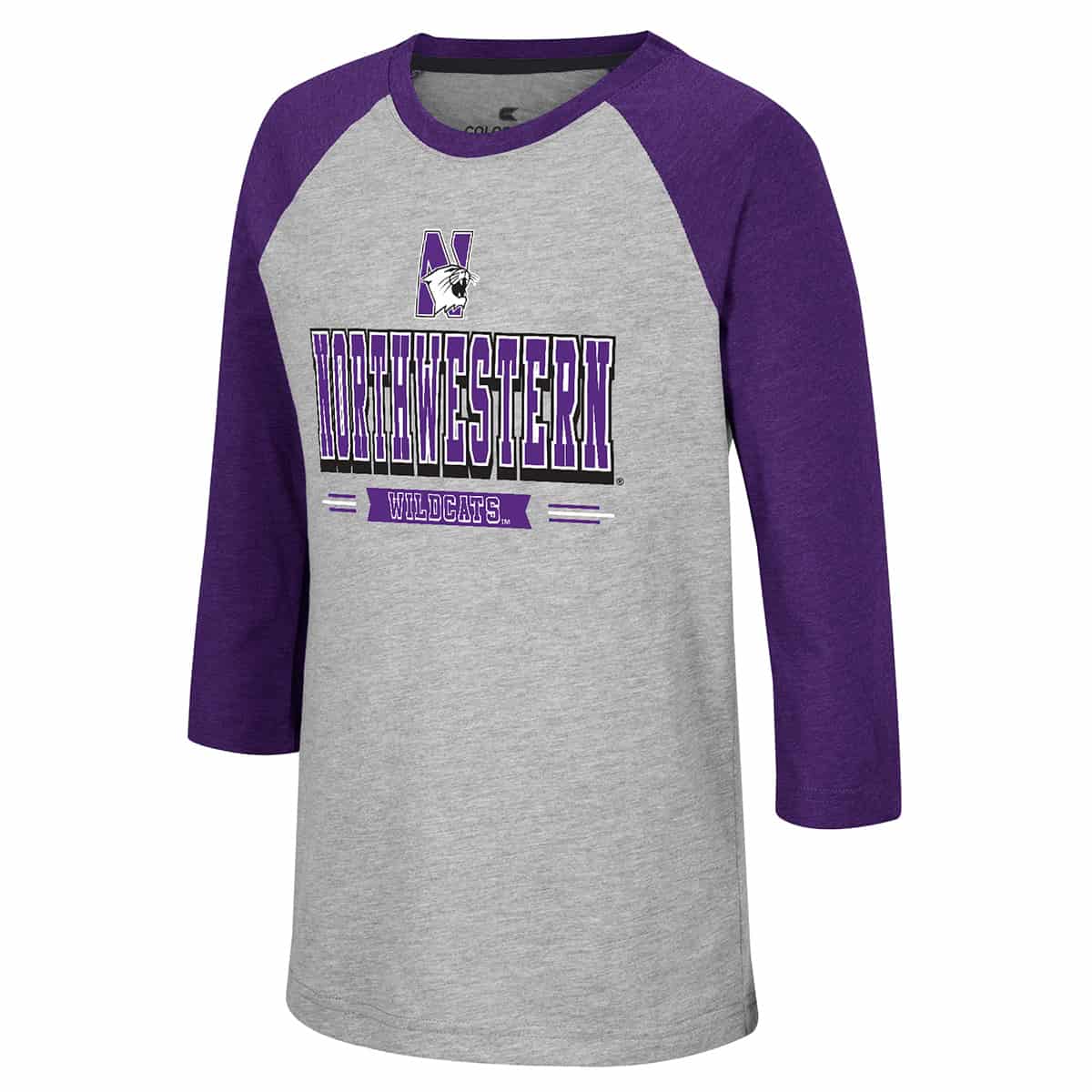 Northwestern University Wildcats Colosseum Youth Boys Pops 3/4 Sleeve Raglan Tee
