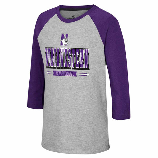 Northwestern University Wildcats Colosseum Youth Boys Pops 3/4 Sleeve Raglan Tee