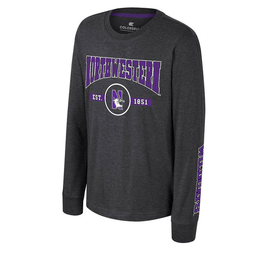 Northwestern University Wildcats Colosseum Youth Starfighter Black L/S Tee