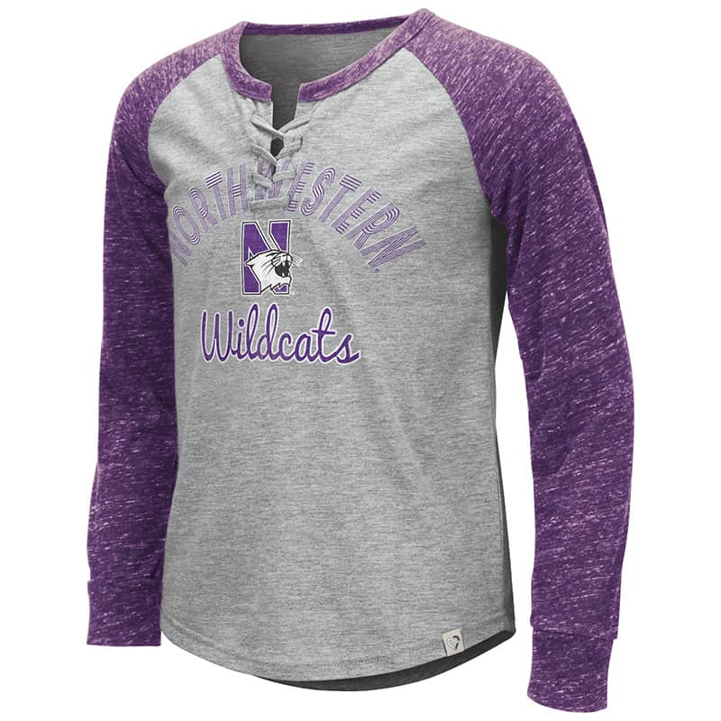 Northwestern University Wildcats Colosseum Girls Rita Lace Up L/S Tee With N-Cat Design