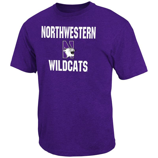 Northwestern University Wildcats Colosseum Men's Purple Trek Print S/S T-Shirt with N-Cat Design