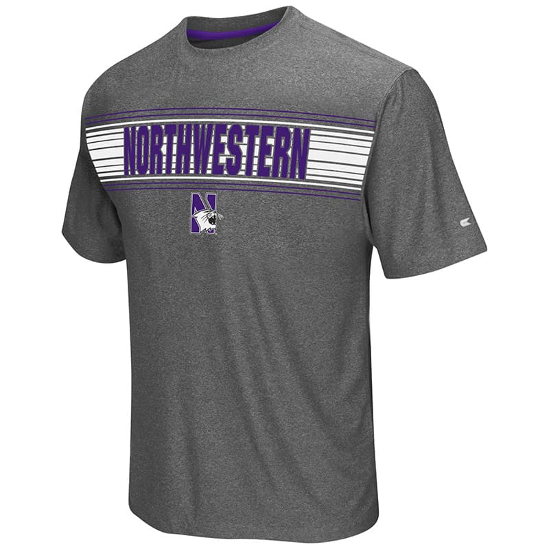 Northwestern University Wildcats Colosseum Men's Heather Charcoal Vandelay S/S T-Shirt with N-Cat Design