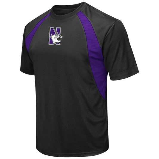 Northwestern University Wildcats Colosseum Men's Black / Purple In The Vault Cut & Sew S/S T-Shirt with N-Cat Design