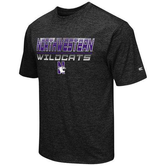 Northwestern University Wildcats Colosseum Men's Black Double Dip S/S T-Shirt with N-Cat Design