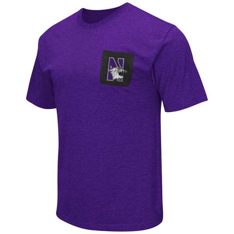 Northwestern University Wildcats Colosseum Mens Purple Banya S/S Pocket T-Shirt with N-Cat Design