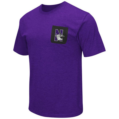Northwestern University Wildcats Colosseum Mens Purple Banya S/S Pocket T-Shirt with N-Cat Design