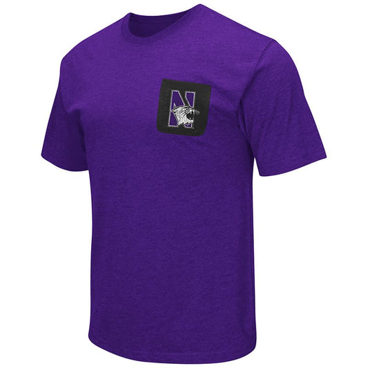 Northwestern University Wildcats Colosseum Mens Purple Banya S/S Pocket T-Shirt with N-Cat Design