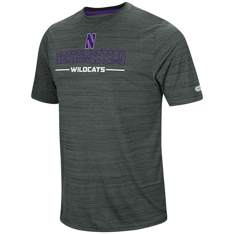Northwestern University Wildcats Colosseum Men's Charcoal Heather The Line Up S/S T-Shirt with Stylized N Design