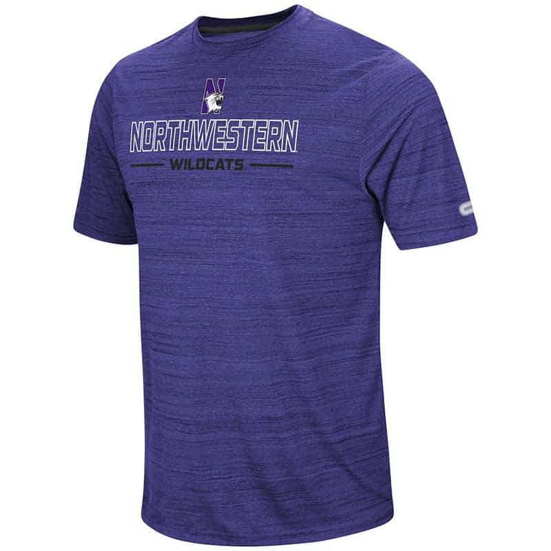 Northwestern University Wildcats Colosseum Men's Purple The Line Up S/S T-Shirt with N-Cat Design