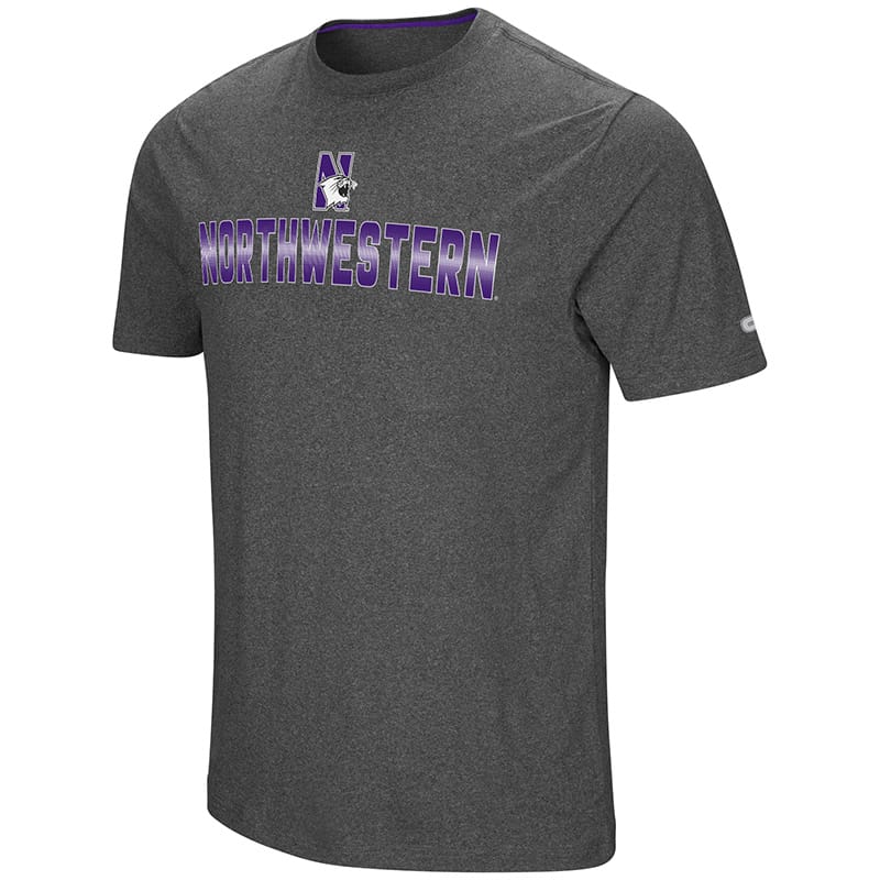 Northwestern University Wildcats Colosseum Men's Heather Charcoal Men's Medula Oblongata S/S T-Shirt with N-Cat Design