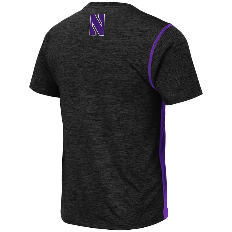 Northwestern University Wildcats Colosseum Men's Black/Purple Pop Color Tonga S/S T-Shirt with N-Cat Design-Back