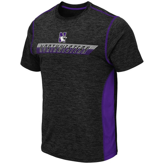 Northwestern University Wildcats Colosseum Men's Black/Purple Pop Color Tonga S/S T-Shirt with N-Cat Design