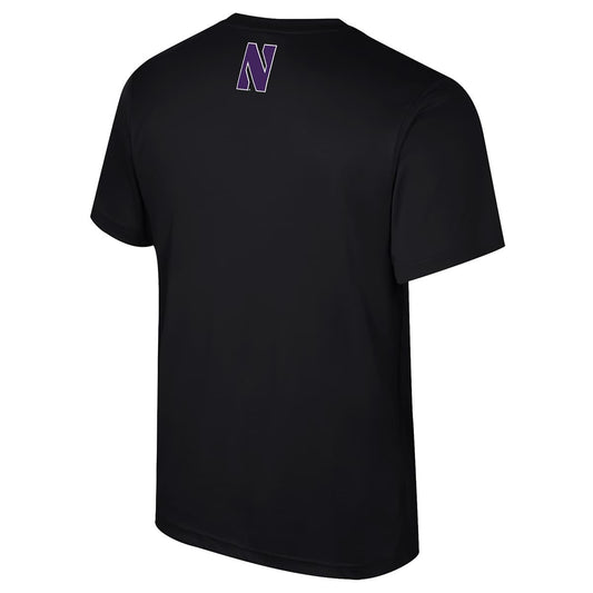 Northwestern University Wildcats Colosseum Men's Snell Black S/S Poly Tee-back