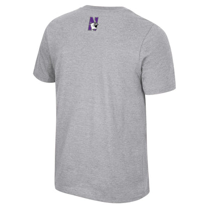 Northwestern University Wildcats Colosseum Men's Ben Dual Blend Heather Gray S/S Tee With Arch Northwestern Design