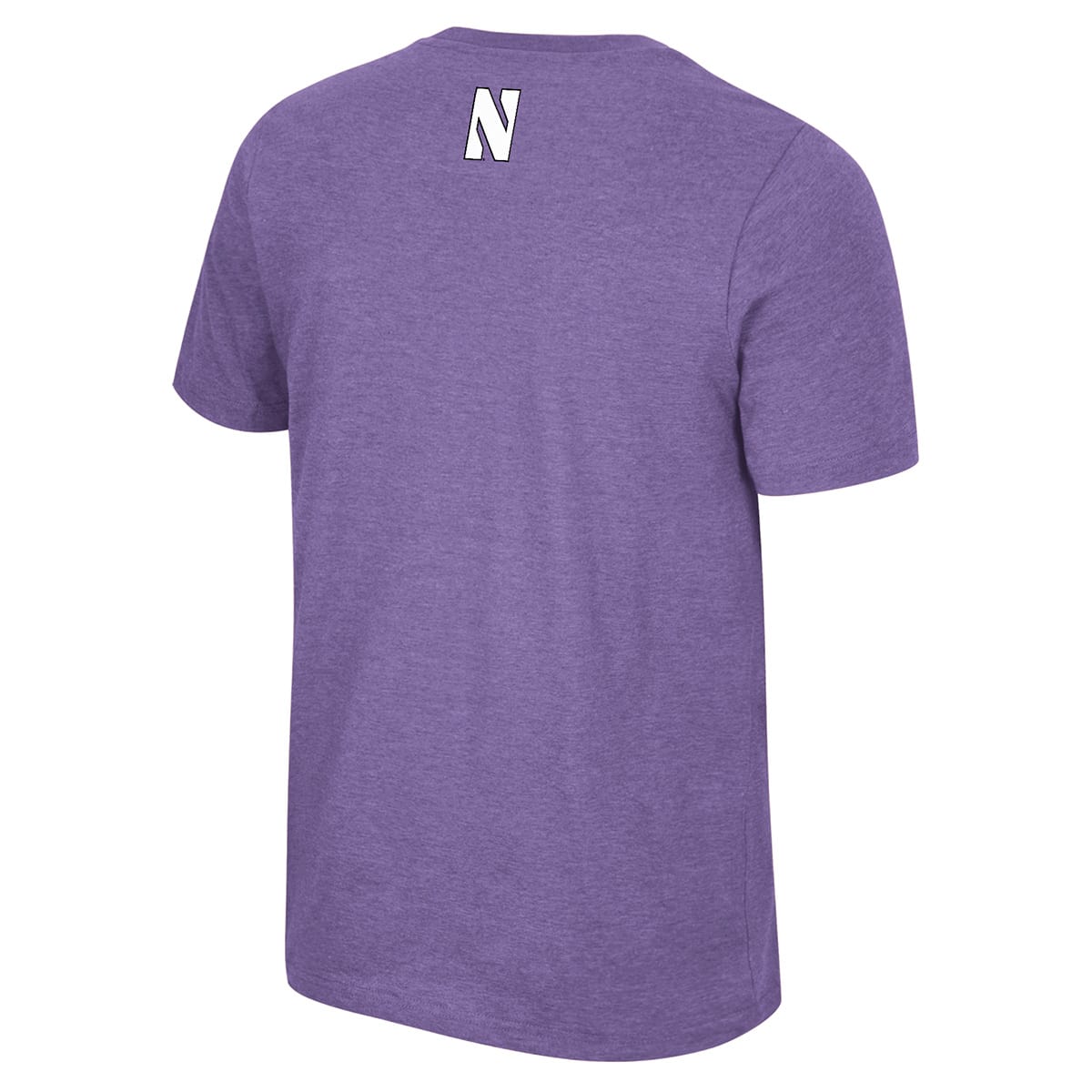 Northwestern University Wildcats Colosseum Men's Ben Dual Blend Heather Purple S/S Tee With Arch Northwestern Over N-Cat Design-Back