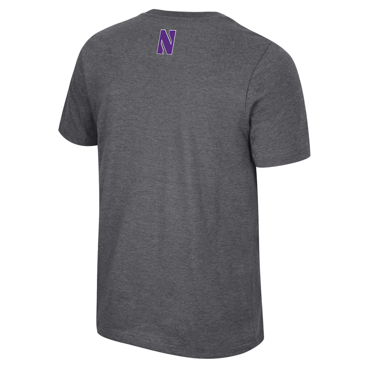Northwestern University Wildcats Colosseum Men's Ben Dual Blend Heather Black S/S Tee With Arch Northwestern Over N-Cat Design -Back