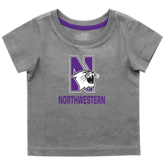 Northwestern University Wildcats Colosseum Infant Boys Gray S/S T-Shirt with N-Cat Over Northwestern