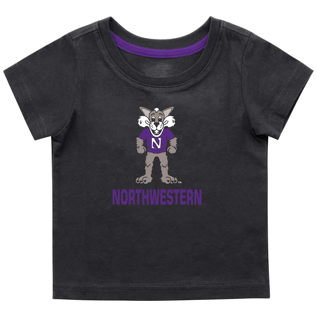 Northwestern University Wildcats Colosseum Infant Boys Black S/S T-Shirt with Willie The Cat Over Northwestern