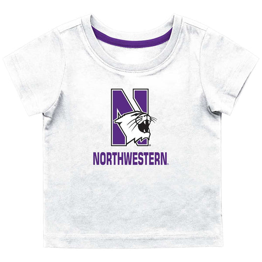 Northwestern University Wildcats Colosseum Infant Boys White S/S T-Shirt with N-Cat Over Northwestern