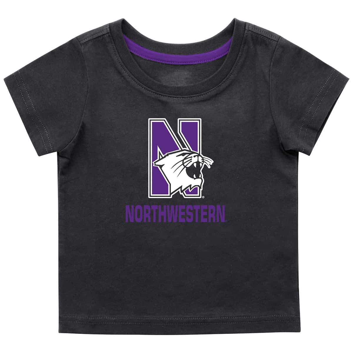 Northwestern University Wildcats Colosseum Infant Boys Black S/S T-Shirt with N-Cat Over Northwestern