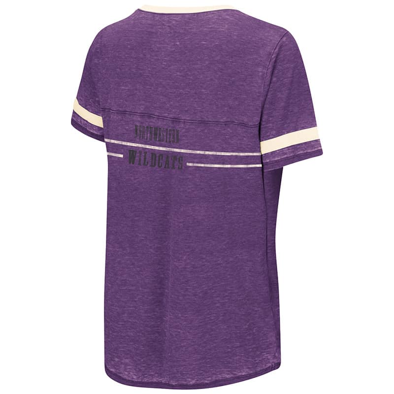 Northwestern University Wildcats Colosseum Ladies Purple Gunther Jersey S/S T-Shirt with N-Cat Design-Back
