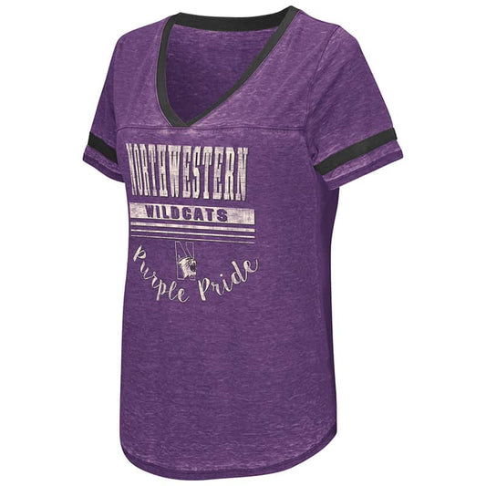 Northwestern University Wildcats Colosseum Ladies Purple Gunther Jersey S/S T-Shirt with N-Cat Design