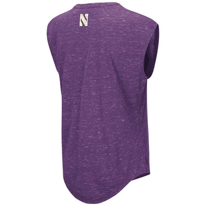 Northwestern University Wildcats Colosseum Ladies Purple / Heather Grey Moo Point Pocket T-Shirt with N-Cat Design-Back