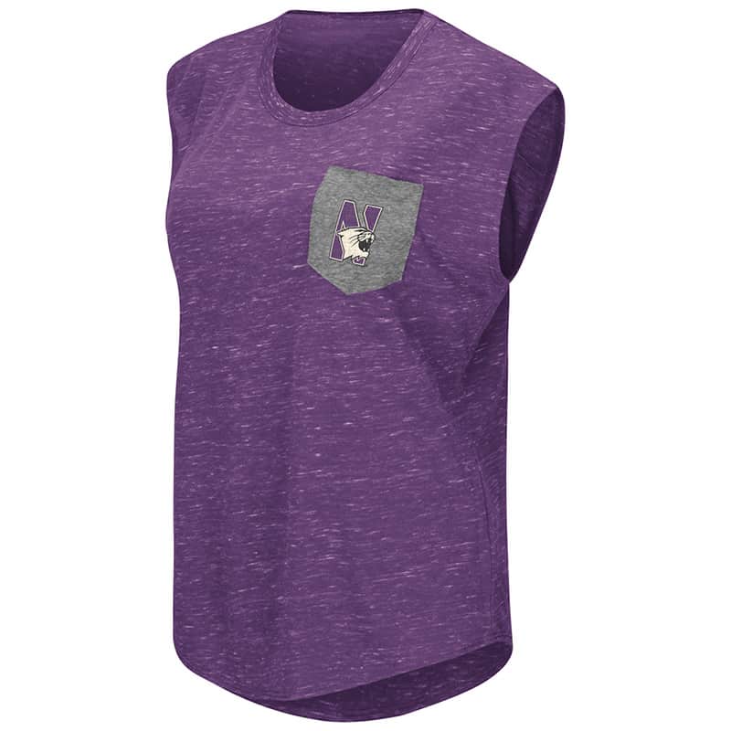 Northwestern University Wildcats Colosseum Ladies Purple / Heather Grey Moo Point Pocket T-Shirt with N-Cat Design