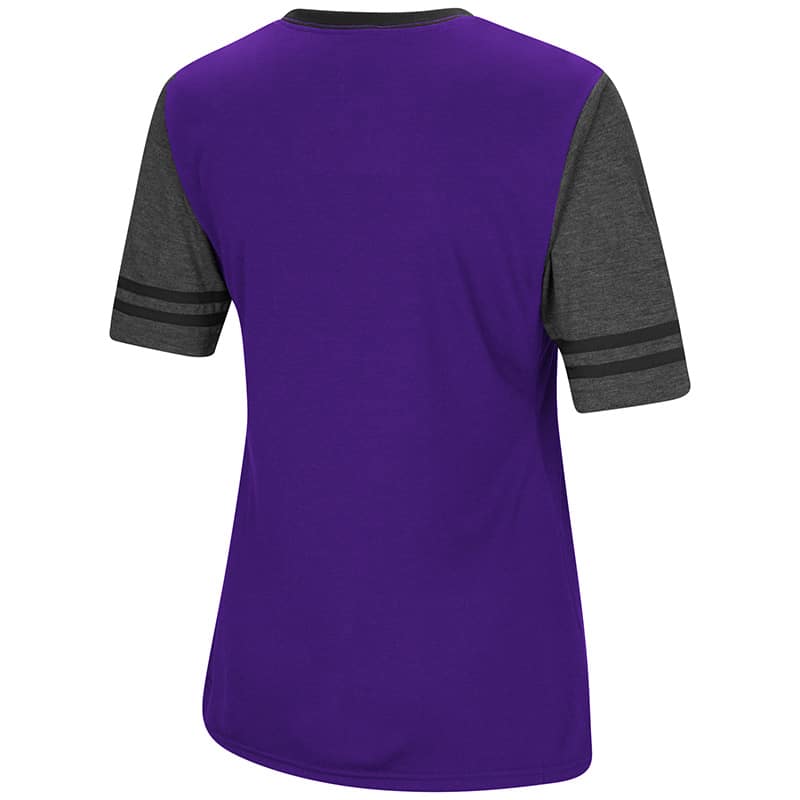Northwestern University Wildcats Colosseum Ladies Purple/Heather Charcoal The Whole Package S/S T-Shirt with N-Cat Design-Back