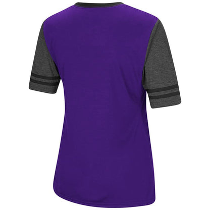 Northwestern University Wildcats Colosseum Ladies Purple/Heather Charcoal The Whole Package S/S T-Shirt with N-Cat Design-Back