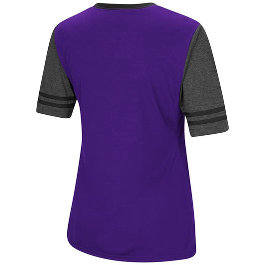 Northwestern University Wildcats Colosseum Ladies Purple/Heather Charcoal The Whole Package S/S T-Shirt with N-Cat Design-Back