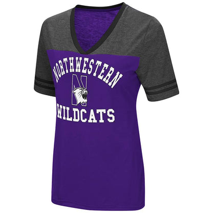 Northwestern University Wildcats Colosseum Ladies Purple/Heather Charcoal The Whole Package S/S T-Shirt with N-Cat Design