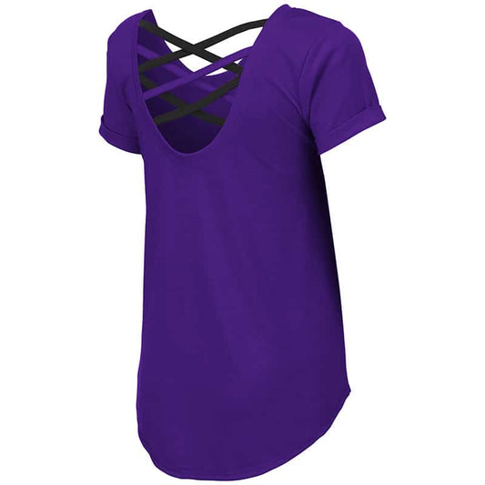 Northwestern University Wildcats Colosseum Ladies Purple Milan Strappy T-Shirt with N-Cat Design-Back