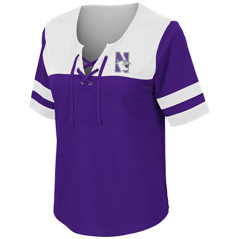 Northwestern University Wildcats Colosseum Ladies Purple/Black Naples Lace-Up T-Shirt with N-Cat Design