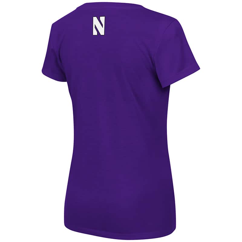 Northwestern University Wildcats Colosseum Ladies Purple Parma V-Neck T-Shirt with N-Cat Design-Back