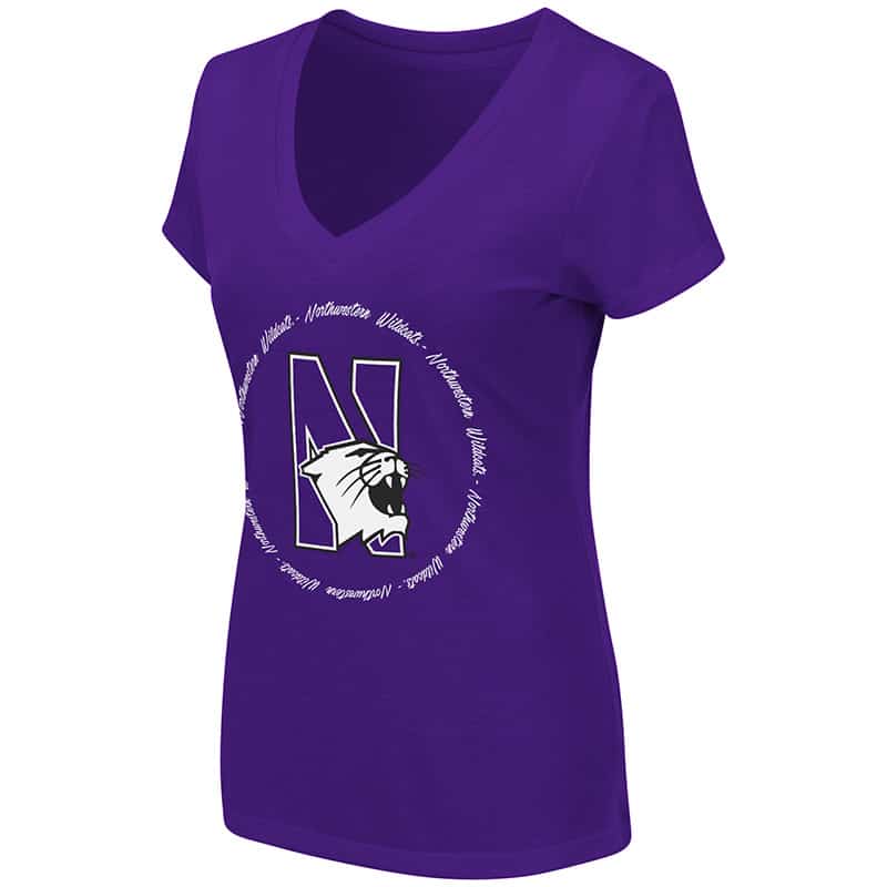 Northwestern University Wildcats Colosseum Ladies Purple Parma V-Neck T-Shirt with N-Cat Design
