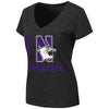 Northwestern University Wildcats Colosseum Ladies Black Salerno V-Neck T-Shirt with N-Ca