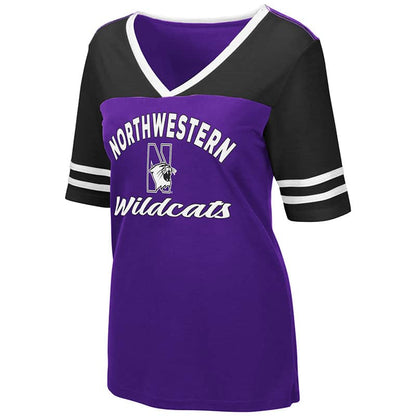 Northwestern University Wildcats Colosseum Ladies Samantha V-Neck S/S Tee with N-Cat Design