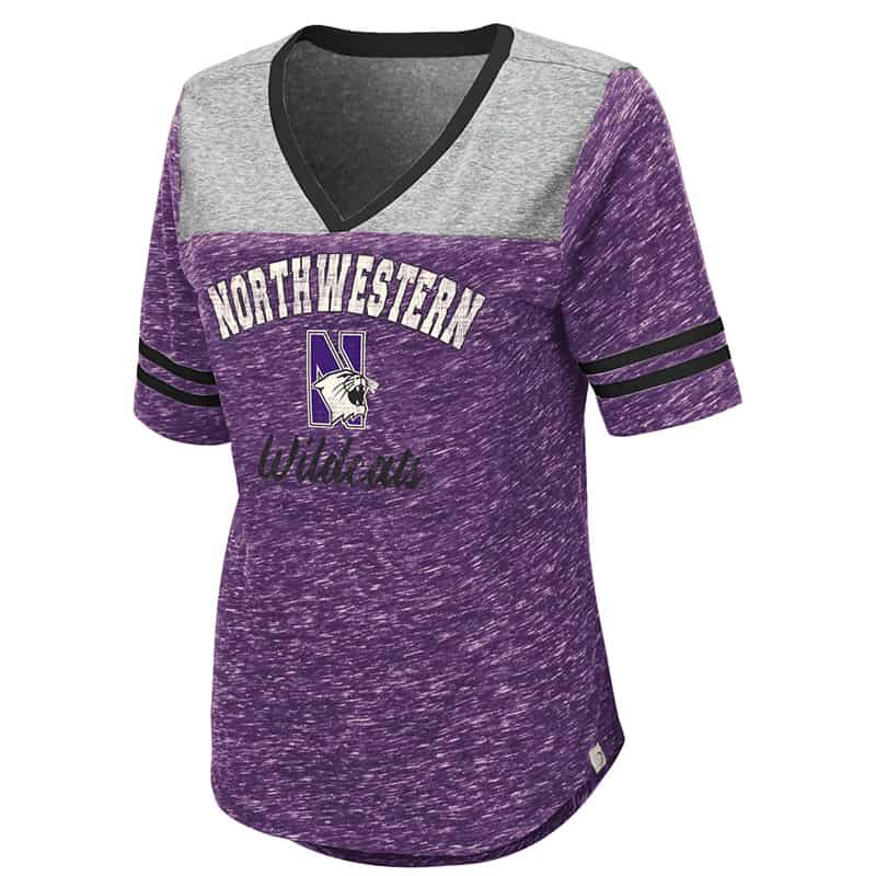Northwestern University Wildcats Colosseum Ladies Mr. Big V-Neck S/S Tee with N-Cat Design