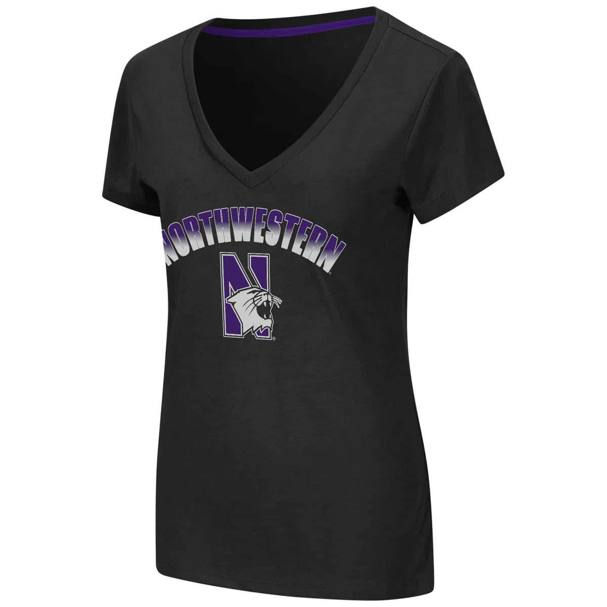 Northwestern University Wildcats Colosseum Ladies Black Meditation V-Neck S/S Tee
