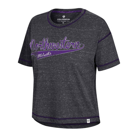 Northwestern University Wildcats Colosseum Ladies Black How To Crop S/S Tee