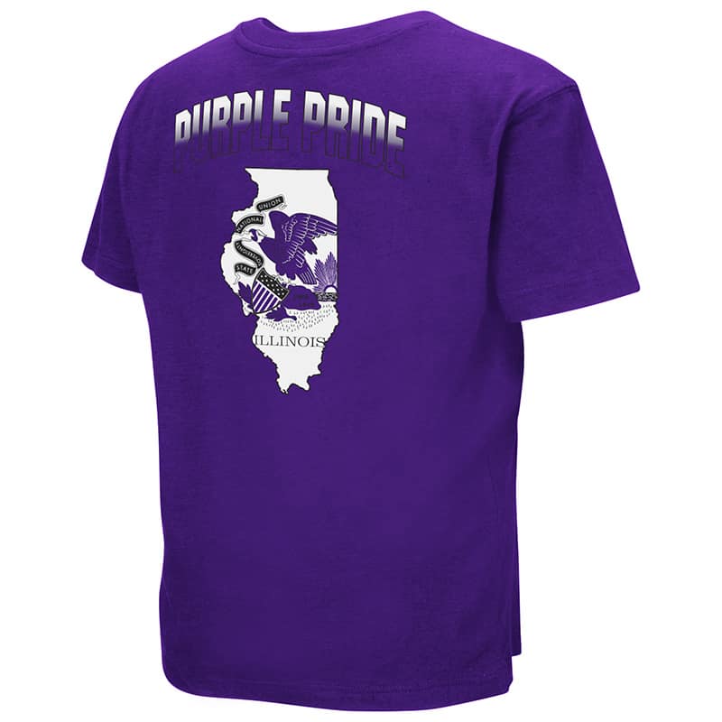 Northwestern University Wildcats Colosseum Youth Purple Golden Boy S/S T-Shirt with N-Cat Design-Back