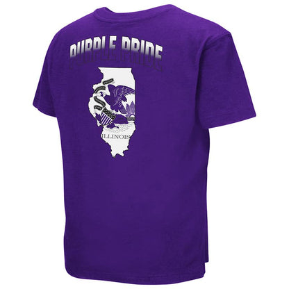 Northwestern University Wildcats Colosseum Youth Purple Golden Boy S/S T-Shirt with N-Cat Design-Back