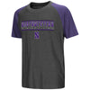 Northwestern University Wildcats Colosseum Youth Charcoal / Heather Purple Blackotty S/S Raglan T-Shirt with Stylized N Design