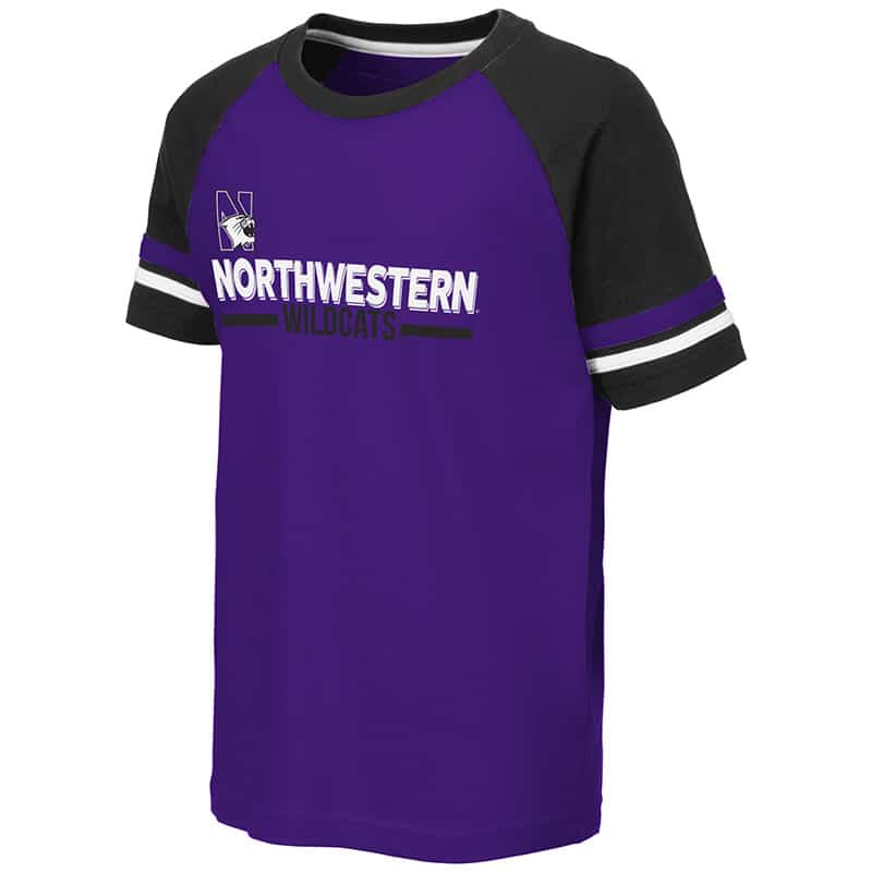 Northwestern University Wildcats Colosseum Youth Purple/Black/White Ottawa Raglan T-Shirt with N-Cat Design
