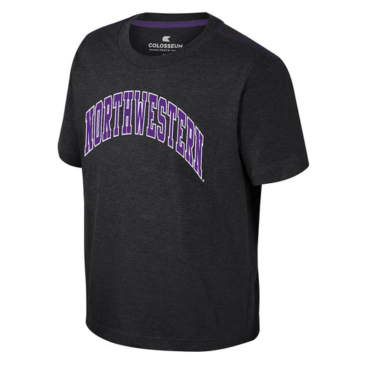 Northwestern University Wildcats Colosseum Youth Hawkins Black S/S Tee with Arch Northwestern